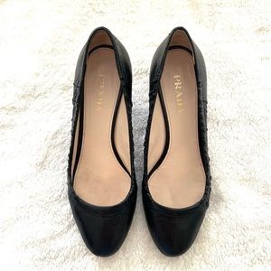 Prada Ruched Leather Heels Black Size 7